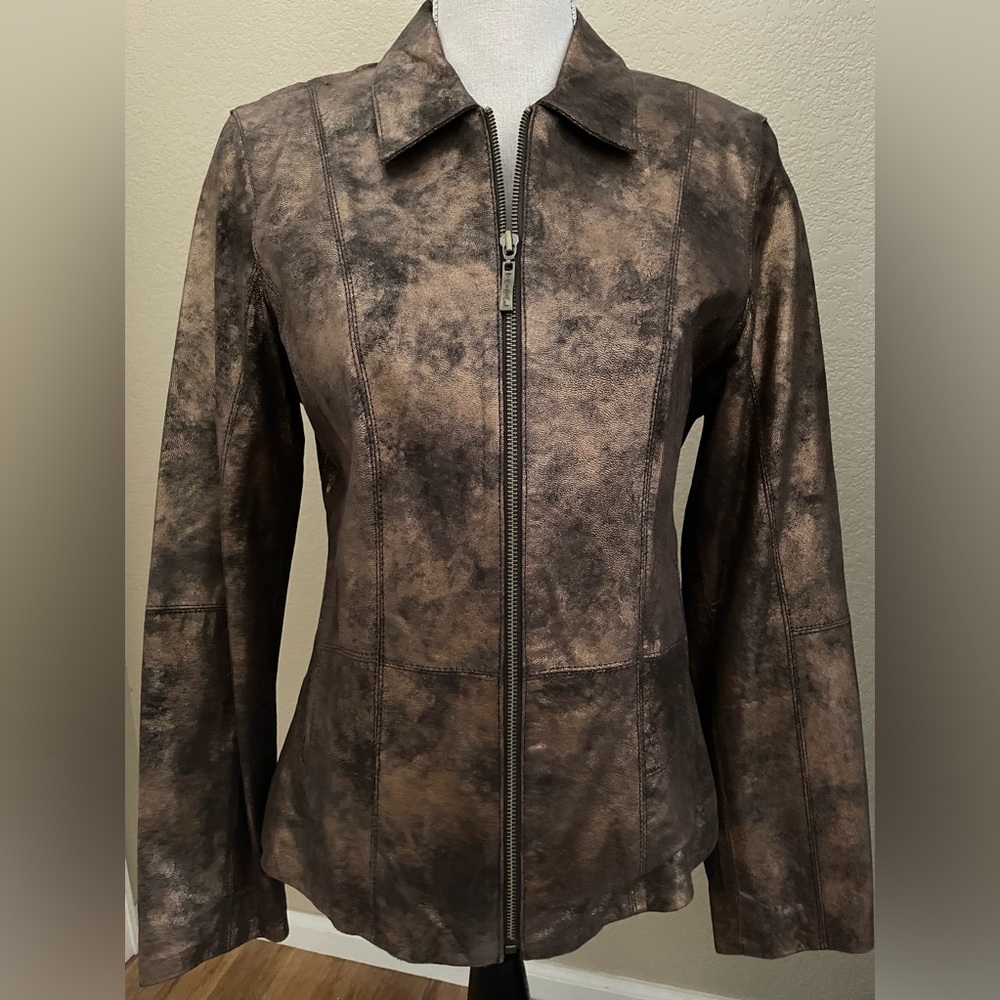 Tribal genuine soft leather black/copper jacket. NWOT Size 8